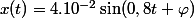 x(t)=4.10^{-2}\sin(0,8t+\varphi)