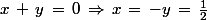 x\,+\,y\,=\,0\,\Rightarrow\,x\,=\,-y\,=\,\frac{1}{2}