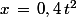 x\,=\,0,4\,t^2