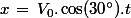 x\,=\,V_0.\cos(30^\circ).t