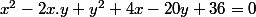 x^{2}-2x.y+y^{2}+4x-20y+36=0