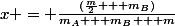 x = \frac{(\frac{m}{2} + m_B)}{m_A + m_B + m}