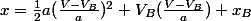 x=\frac{1}{2}a(\frac{V-V_B}{a})^2+V_B(\frac{V-V_B}{a})+x_B
