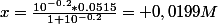 x=\frac{10^{-0.2}*0.0515}{1+10^{-0.2}}= 0,0199M