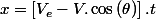 x=\left[V_{e}-V.\cos\left(\theta\right)\right].t