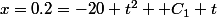 x=0.2=-20 t^2 +C_1 t