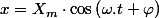 x=X_{m}\cdot\cos\left(\omega.t+\varphi\right)