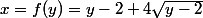 x=f(y)=y-2+4\sqrt{y-2}