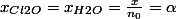 x_{Cl2O}=x_{H2O}=\frac{x}{n_{0}}=\alpha