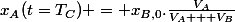 x_A(t=T_C) = x_{B,0}.\frac{V_A}{V_A + V_B}