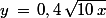 y\,=\,0,4\,\sqrt{10\,x}