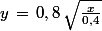 y\,=\,0,8\,\sqrt{\frac{x}{0,4}}