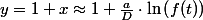 y=1+x\approx1+\frac{a}{D}\cdot\ln\left(f(t)\right)