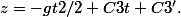 z=-gt2/2+C3t+C3'.