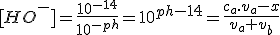[HO^-]=\frac{10^{-14}}{10^{-ph}}=10^{ph-14}=\frac{c_a.v_a-x}{v_a+v_b}