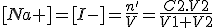 [Na+]=[I-]=\frac{n'}{V}=\frac{C2.V2}{V1+V2}