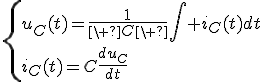 \{u_C(t)=\frac{1}{\ C\ }\Bigint i_C(t)dt\\i_C(t)=C\frac{du_C}{dt}