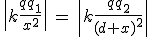 \|k\frac{qq_1}{x^2}\|\,=\,\|k\frac{qq_2}{(d+x)^2}\|
