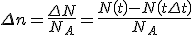 \Delta n = \frac{\Delta N}{N_A} = \frac{N\left(t\right) - N\left(t+\Delta t\right)}{N_A}