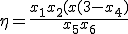 \eta = \frac{x_1 x_2 (x(3-x_4)}{x_5 x_6}