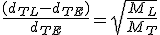\frac{(d_{TL}-d_{TE})}{d_{TE}}=\sqrt{\frac{M_L}{M_T}}