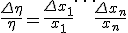 \frac{\Delta \eta}{\eta} = \frac{\Delta x_1}{x_1} + \ldots + \frac{\Delta x_n}{x_n}