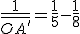 \frac{1}{\bar{OA'}}=\frac{1}{5}-\frac{1}{8}