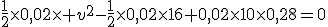 \frac{1}{2}\times0,02\times v^2-\frac{1}{2}\times0,02\times16+0,02\times10\times0,28=0