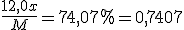 \frac{12,0x}{M} = 74,07% = 0,7407