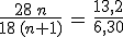 \frac{28\,n}{18\,(n+1)}\,=\,\frac{13,2}{6,30}