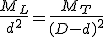 \frac{M_L}{d^2}=\frac{M_T}{(D-d)^2
