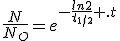 \frac{N}{N_O}=e^{-\frac{ln2}{t_{1/2}} .t}