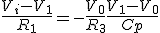 \frac{V_i - V_1}{R_1}=-\frac{V_0}{R_3} + \frac{V_1 - V_0}{Cp}