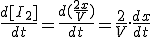 \frac{d[I_2]}{dt}=\frac{d(\frac{2x}{V})}{dt}=\frac{2}{V}.\frac{dx}{dt}