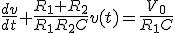 \frac{dv}{dt}+\frac{R_1+R_2}{R_1R_2C}v(t)=\frac{V_0}{R_1C}