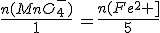 \frac{n(MnO_4^-)}{1}\,=\frac{n(Fe^2+]}{5}