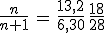 \frac{n}{n+1}\,=\,\frac{13,2}{6,30}\,\frac{18}{28}