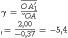 \gamma\,=\,\frac{\bar{OA^'_1}}{\bar{OA}}\,=\,\frac{2,00}{-0,37}\,=\,-5,4
