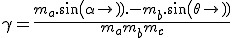 \gamma = \frac{m_a.sin(\alpha). - m_b.sin(\theta)}{m_a+m_b+m_c}