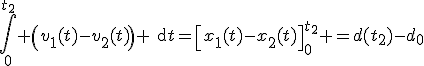 \int\limits_0^{t_2} \left(v_1(t)-v_2(t)\right) \rm{d}t=\left[x_1(t)-x_2(t)\right]^{t_2}_0 =d(t_2)-d_0