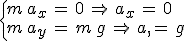 \left{{m\,a_x\,=\,0\,\Rightarrow\,a_x\,=\,0\\m\,a_y\,=\,m\,g\,\Rightarrow\,a_y\,=\,g}