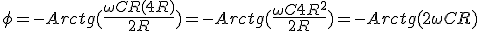 \phi = -Arctg (\frac{\omega C R(4R)}{2R})=-Arctg (\frac{\omega C 4R^2}{2R})=-Arctg (2\omega C R)