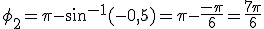 \phi_2=\pi-sin^{-1}(-0,5)=\pi-\frac{-\pi}{6}=\frac{7\pi}{6}