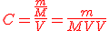 \red{C = \frac{\frac{m}{M}}{V} = \frac{m}{M.V}} 