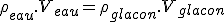 \rho_{eau}.V_{eau}=\rho_{glacon}.V_{glacon}