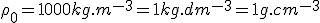 \rho_0=1000kg.m^{-3}=1kg.dm^{-3}=1g.cm^{-3}