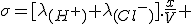 \sigma=[\lambda_{(H^+)}+\lambda_{(Cl^-)}].\frac{x}{V} 