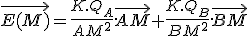 \vec{E(M)}=\frac{K.Q_A}{AM^2}.\vec{AM}+\frac{K.Q_B}{BM^2}.\vec{BM}