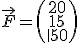 \vec{F}=\begin{pmatrix}20\\150\\-50\end{pmatrix}