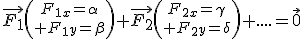 \vec{F_1}{F_1_x=\alpha\choose F_1_y=\beta}+\vec{F_2}{F_2_x=\gamma\choose F_2_y=\delta}+....=\vec{0}